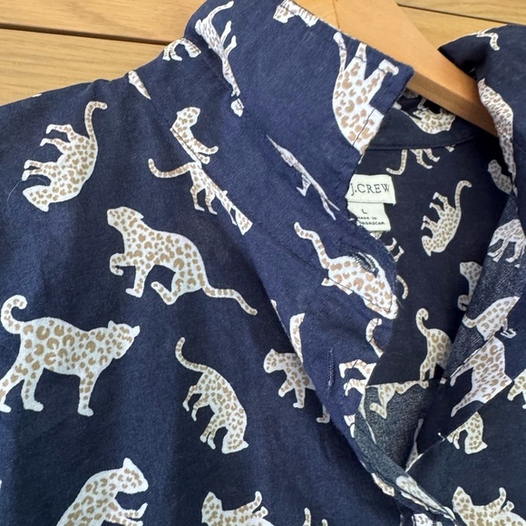 J. by J. Crew Navy and Cream Leopard Pattern Cotton Button Down Shirt / LG - Picture 2 of 10